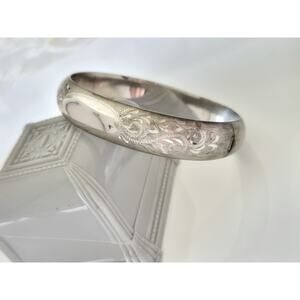 Vintage Marathon Sterling Silver Floral and Swirl Etched Hinged Bangle